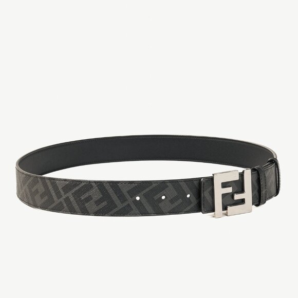 Fendi Reversible FF Black Leather & Monogram Canvas Logo-Buckle Belt